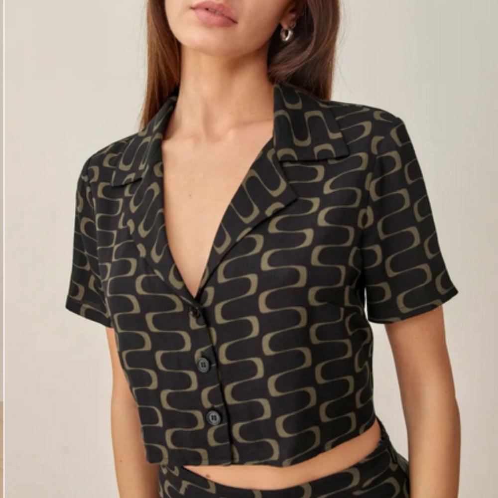 Reformation Black and Gold Patterned Noah Crop Top - Picture 3 of 8